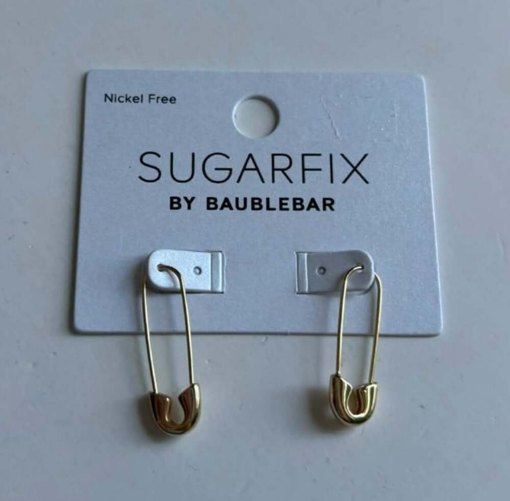 Sugarfix BaubleBar Safety Pin Hoop Earrings Gold Tone Statement Lightweight